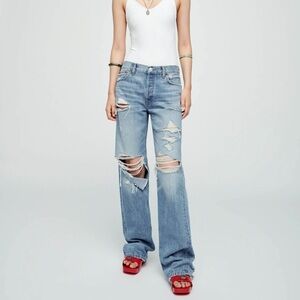 Re/Done Loose Long Ripped and Faded Jeans 30